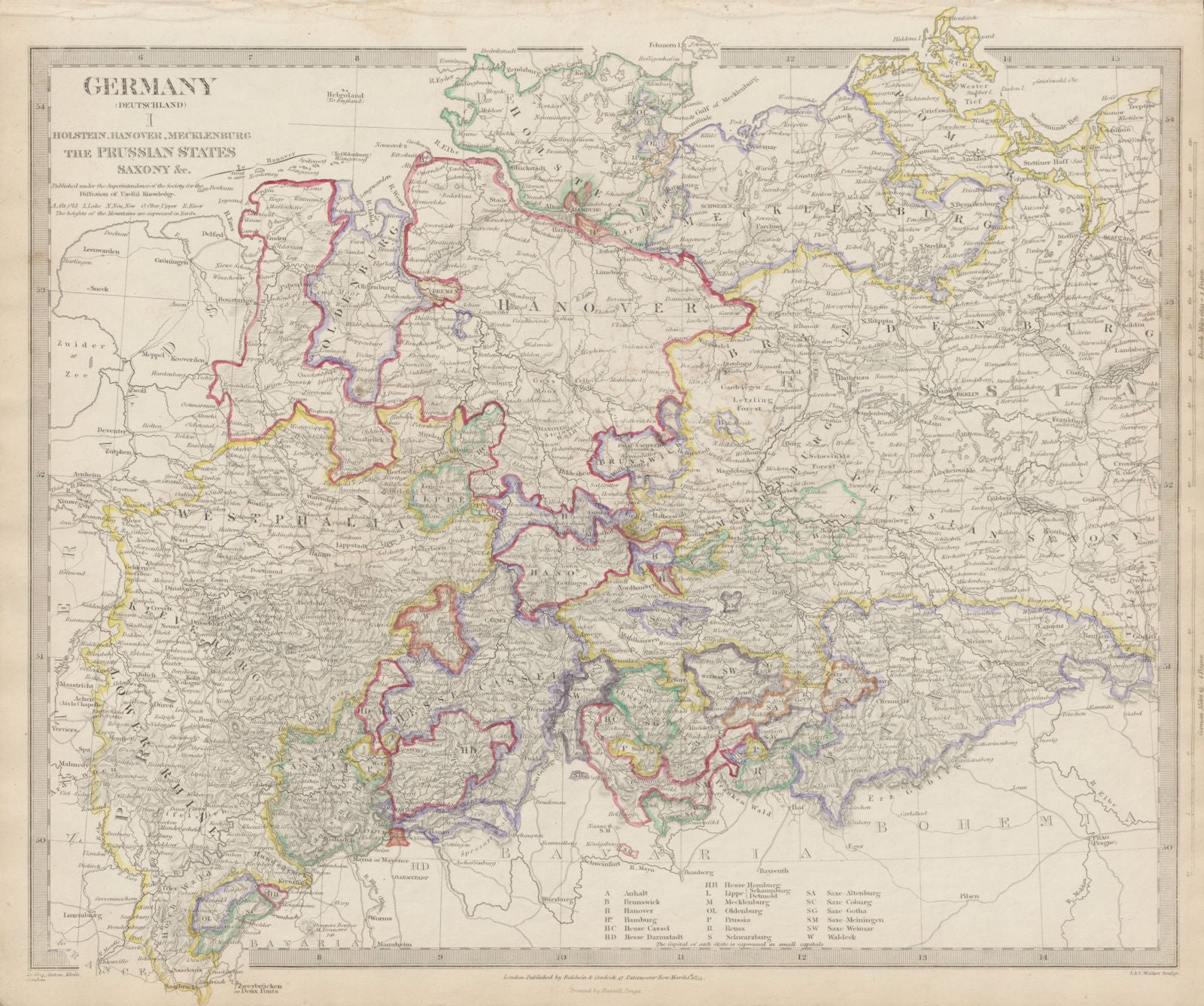 GERMANY DEUTSCHLAND.Holstein Hanover Mecklenburg Prussia Saxony SDUK 1844 map